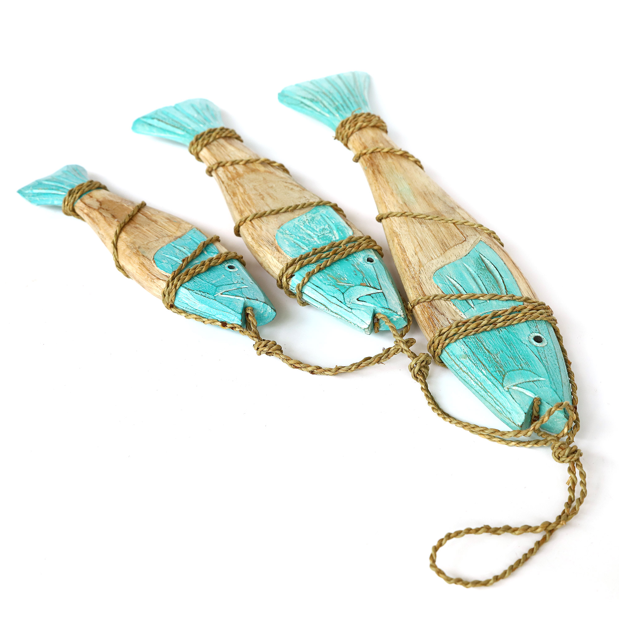 Figuren-Set '3 Fische', türkis, natur, H 65 cm, B 18 cm, L 9 cm von fischer's lagerhaus