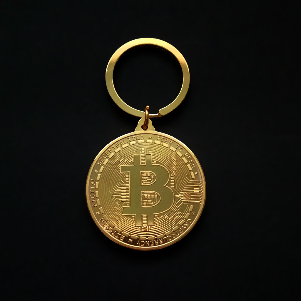 (Ø40mm) Bitcoin BTC Schlüsselanhänger Krypto Münze Souvenir Sammlerstück - Gold