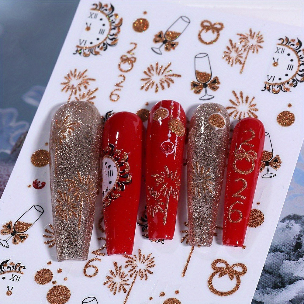 (105-tlg. Set) Nagel Sticker Nail Art Tattoo Selbstklebende Aufkleber Weihnachten / Silvester - Bunt