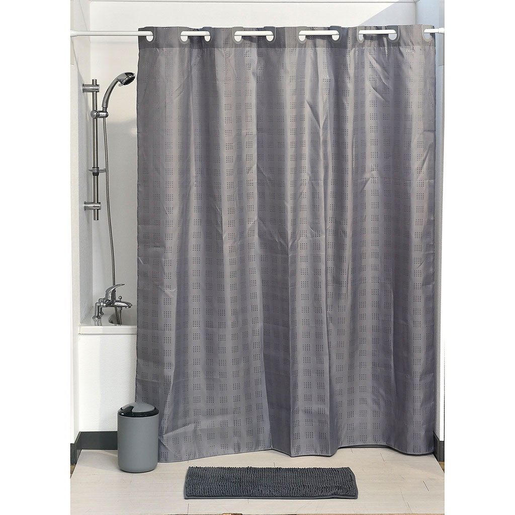 Rideau de douche motif carré gris 180x200cm
