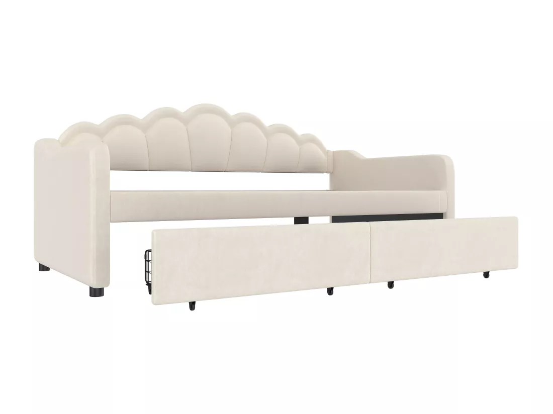 Canapé-lit 90x200 cm - avec éclairage LED - avec 2 tiroirs - velours - beige (sans matelas)