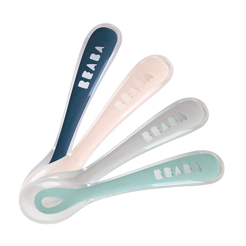 Set de 4 cuillères 2ème âge en silicone - Ecru