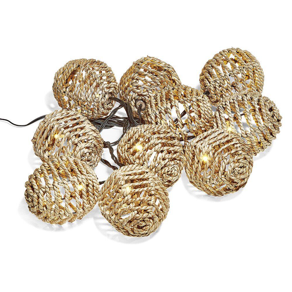 Guirlande solaire boules imitation rotin naturel 10 led  L 2,7 m