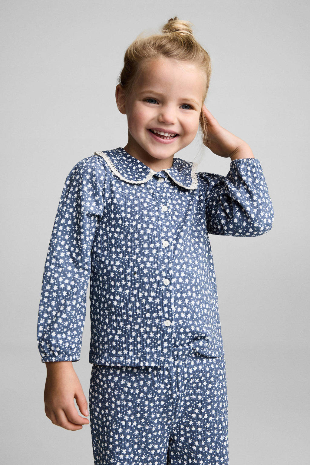 Mango Kids gebloemde blouse blauw/wit