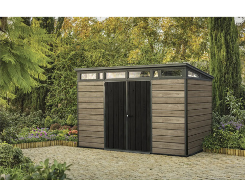 Keter Signature Ashwood Pent 11x7 tuinhuis inclusief vloer 342 x 218 cm antraciet/bruin