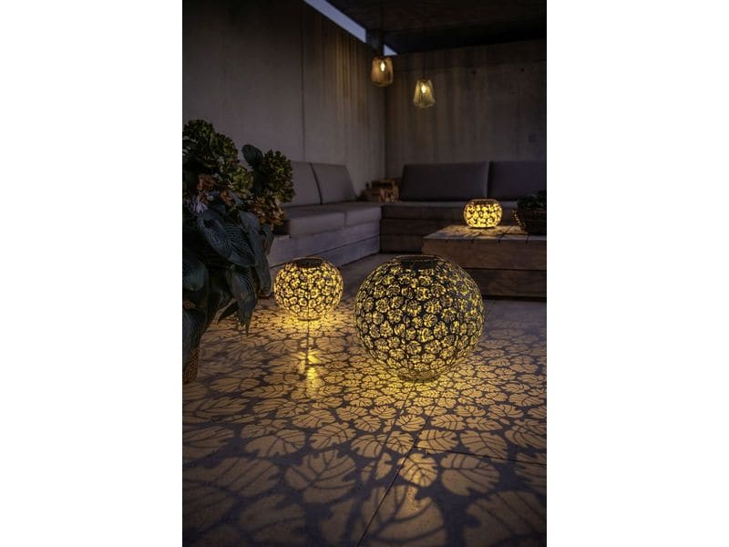 STT Windlicht Solar Antic Ball Monstera Ø 40 cm, Dunkelgrün Solarleuchte zum Aufstellen