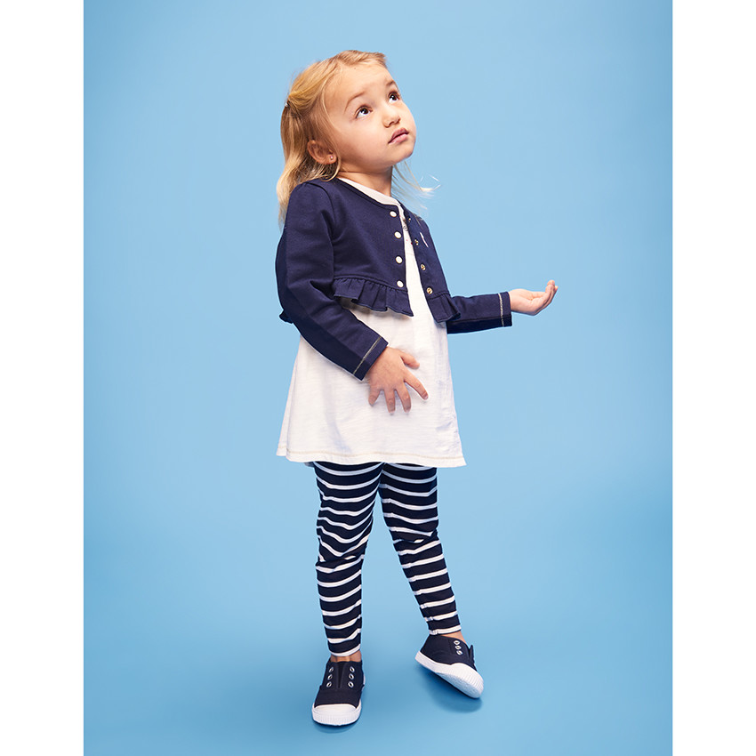 Ensemble gilet + tunique + caleçon à rayures pour bébé fille
