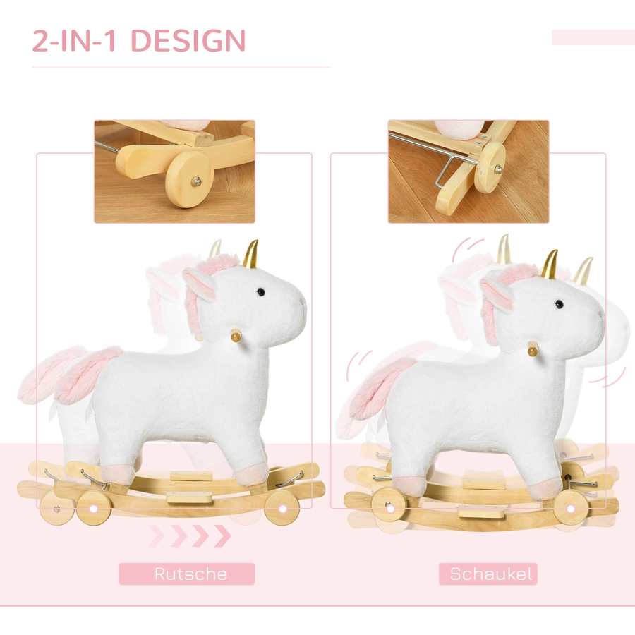 HOMCOM Schaukeltier Spielzeug, Triceratops, Einhorn Weiß
