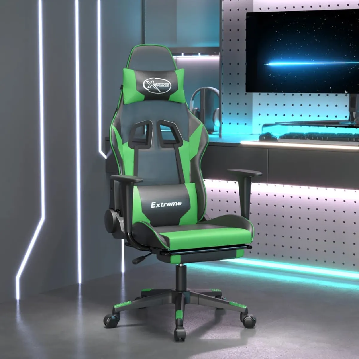 vidaXL Chaise de jeu de massage - Noir/Vert