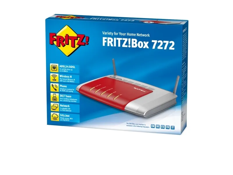 AVM FRITZ!Box 7272 - Trådløs router - DSL-modem - 4-port switch - GigE - Wi-Fi - 2,4 GHz - VoIP telefon adapter (DECT)