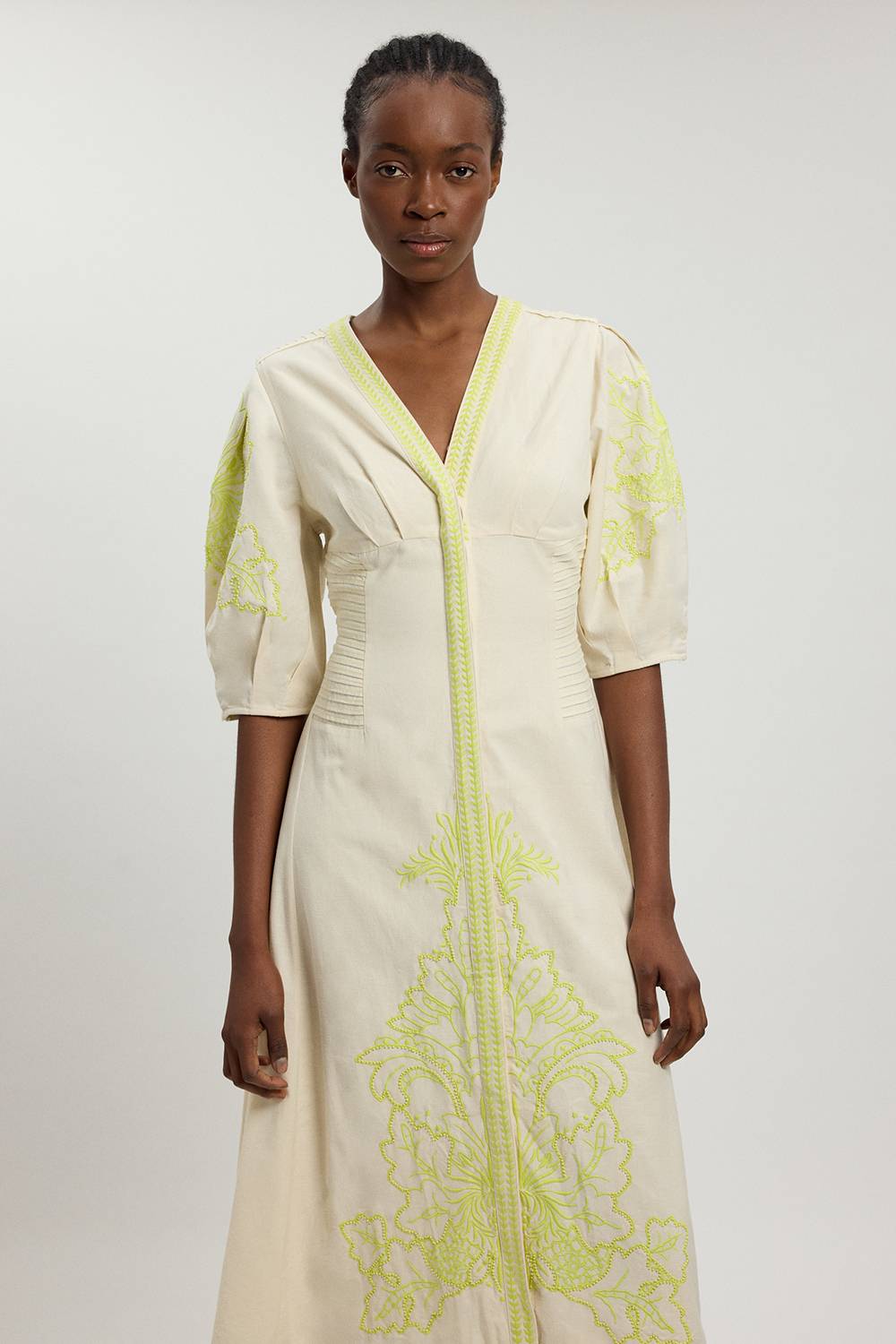 KarenMillen Robe Midi En Mélange De Lin Avec Broderie Perlée Et Ajourée
