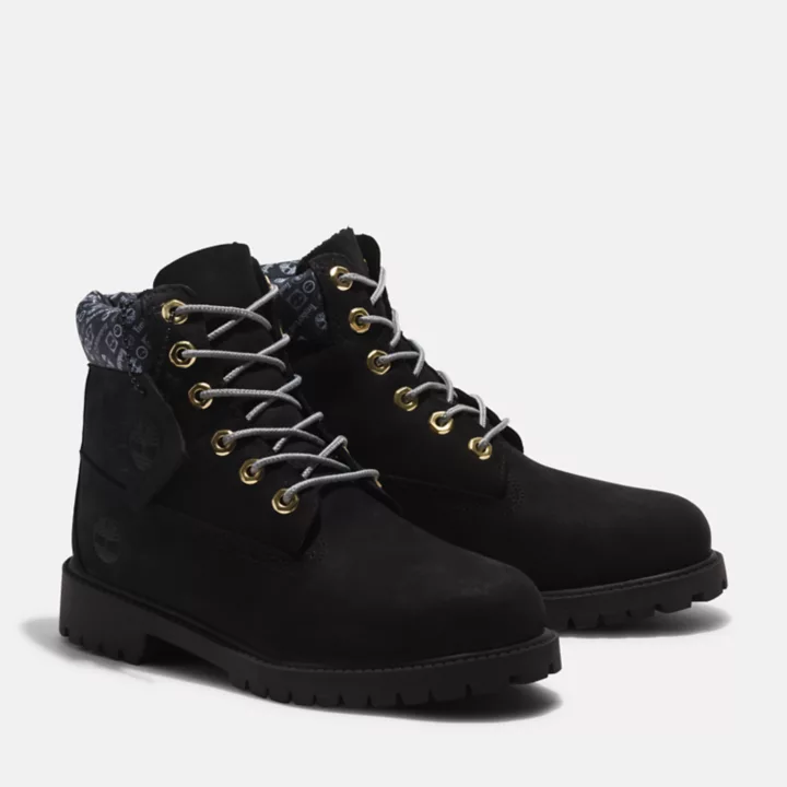 Bota Timberland Premium de 6 polegadas para jovens na cor preta.