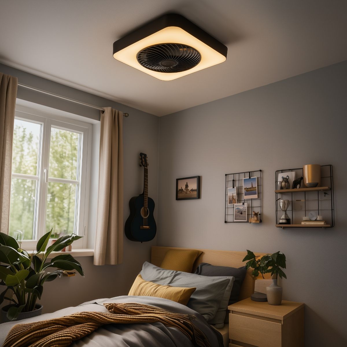 Plafondventilator vierkant zwart incl. LED dimbaar - Climo