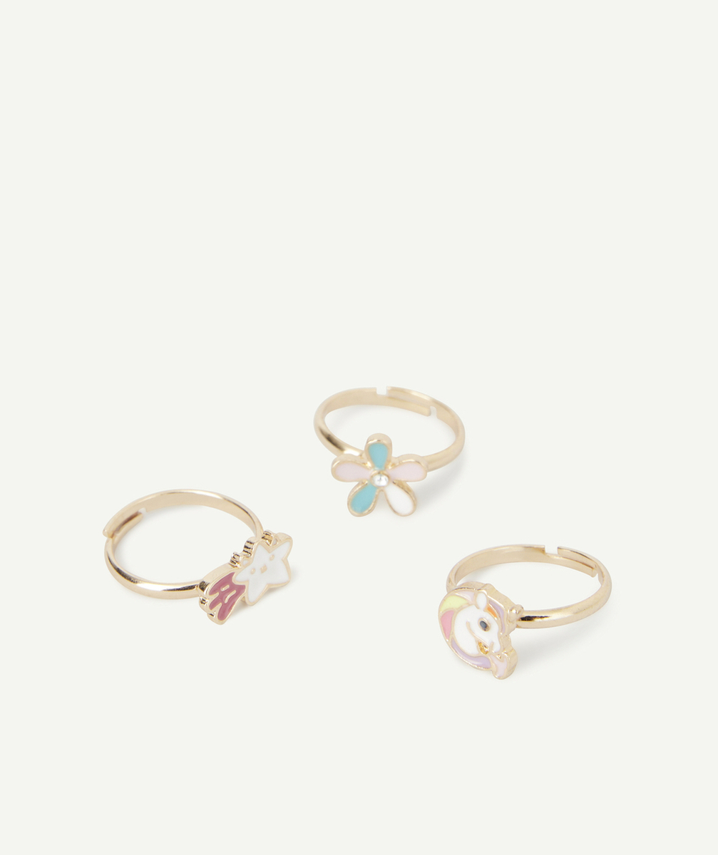 LE LOT DE 3 BAGUES AVEC FLEUR LICORNE ET ÉTOILE