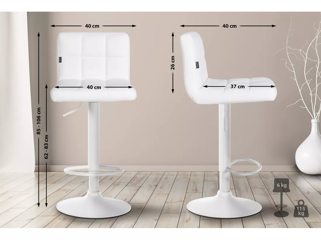 Tabouret de bar - Similicuir & Métal - Blanc - Feni