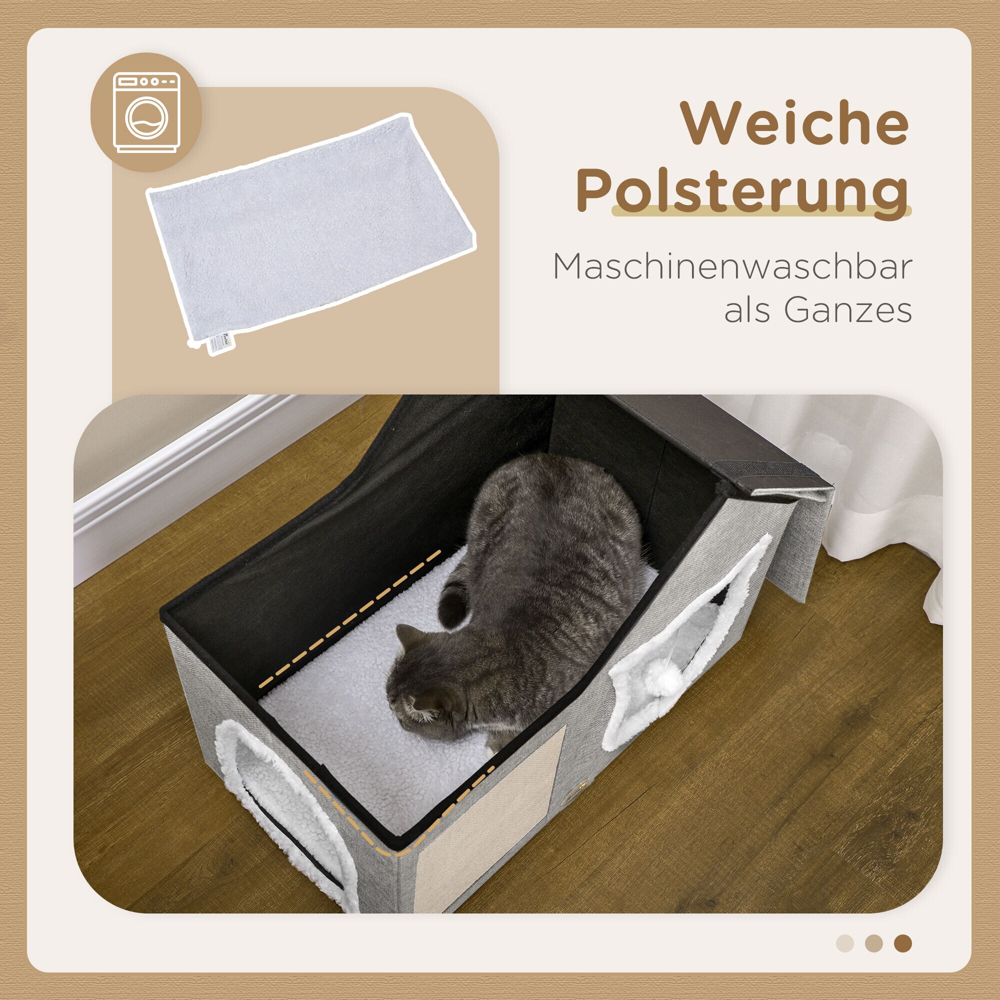 PawHut Katzenhöhle mir Spielball und zwei Eingängen grau 65L x 41B x 45,5H cm