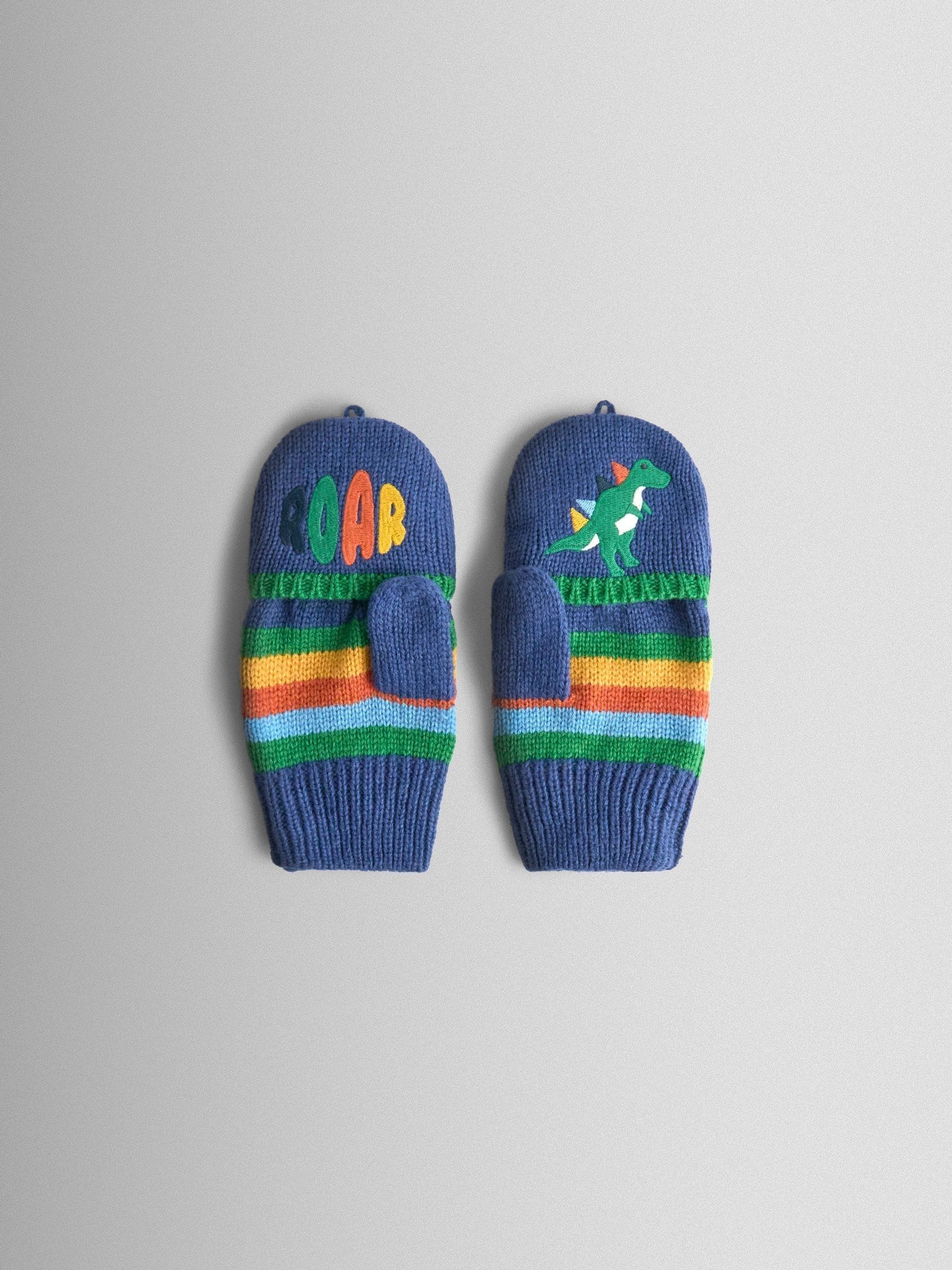 Blauw met dinosaurus - JoJo Maman Bébé - Wanten met fleecevoering