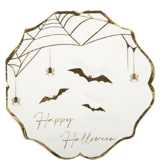 16 Serviettes Pure Halloween Blanches et Or 3 plis - 33x33cm