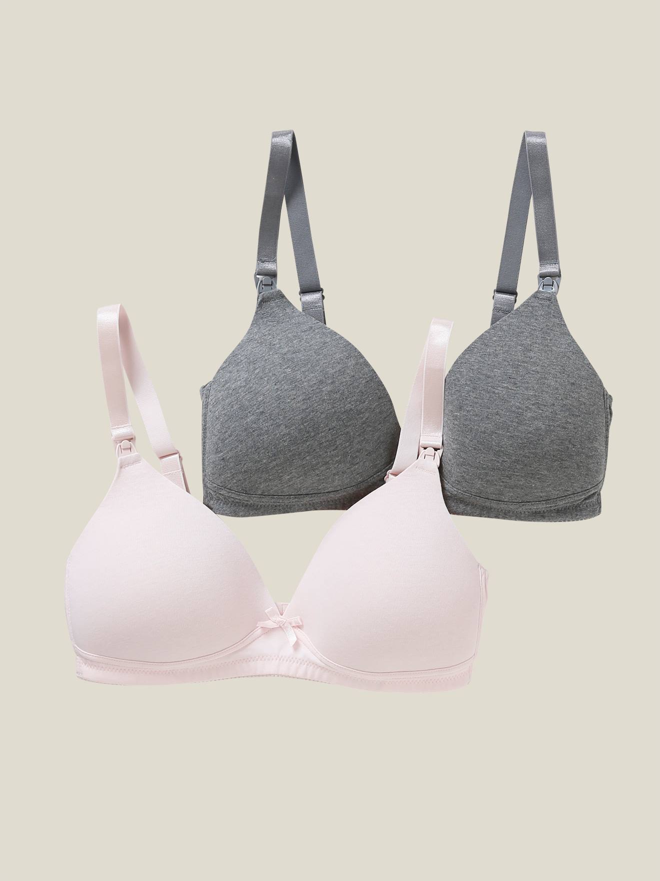 Conjunto de 2 sutiãs de maternidade e amamentação, acolchoados em algodão elástico, cinza mesclado escuro.