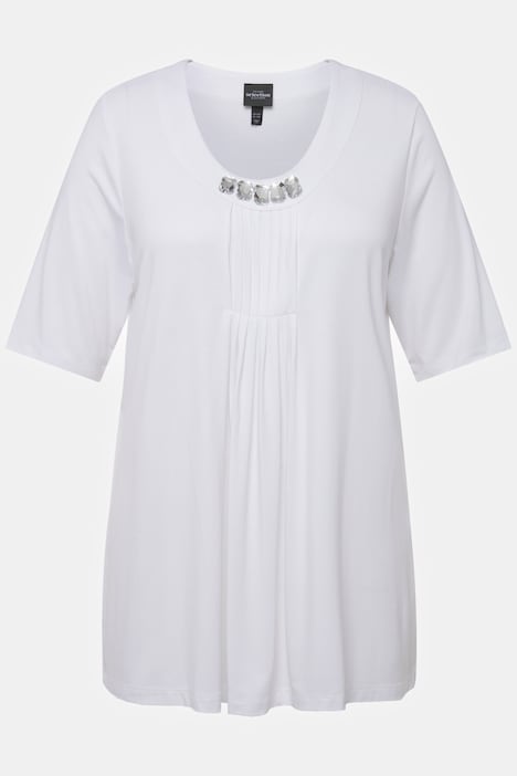 T-Shirt, Zierfalten, A-Linie, Rundhals, Halbarm