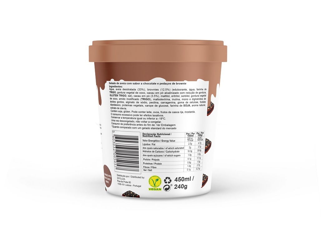 GELADO VEGAN SWEE CHOCOLAE CAKE WITH BROWNIES 450 ML