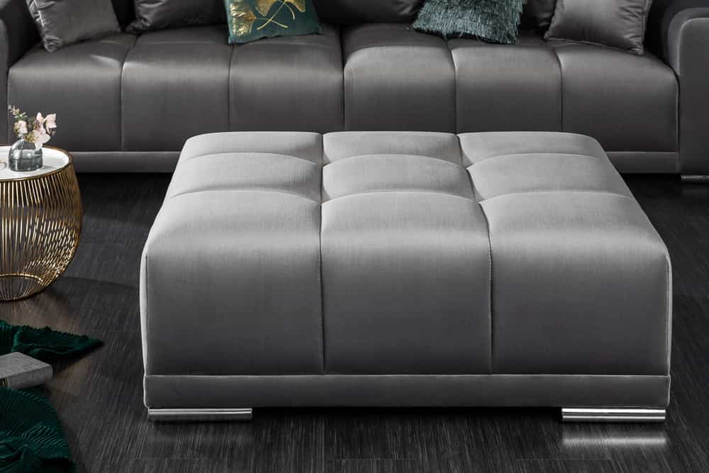 Extravaganter Hocker ELEGANCIA 110cm silbergrau Samt mit Ziersteppung