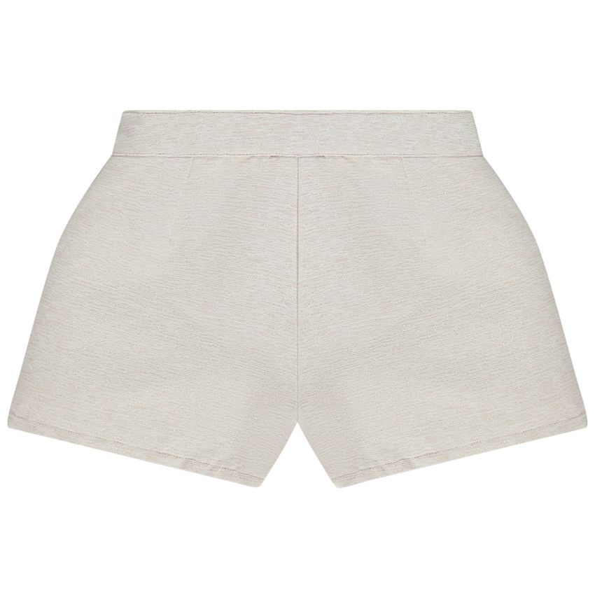 Short taille haute plissé en jacquard et lurex pour fille - Ecru