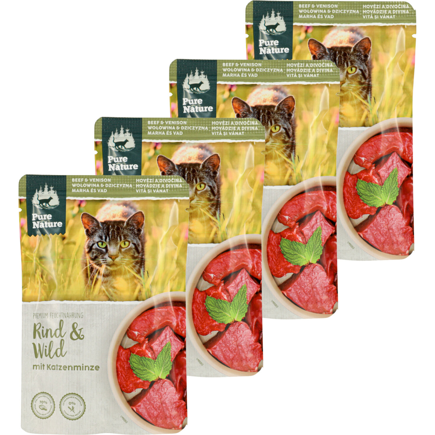 PureNature Katzenfutter in Gelee Rind + Wild 4x 85g