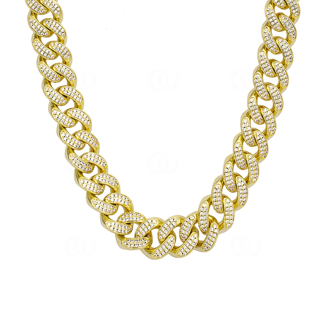 12mm Cuban Link Panzerkette Gelb vergoldet mit Zirkonia