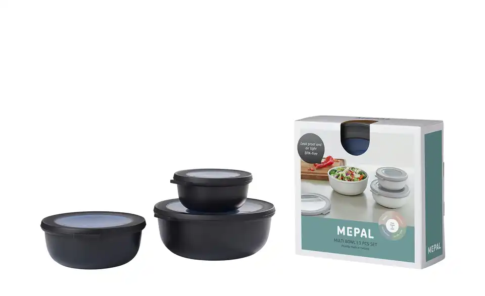 Mepal Multischüssel-Set, 3-teilig / 0,35l, 0,75l, 1,25l Cirqula Schwarz Je 1 Schüssel 0,35l, 0,75l und 1,25l Rund