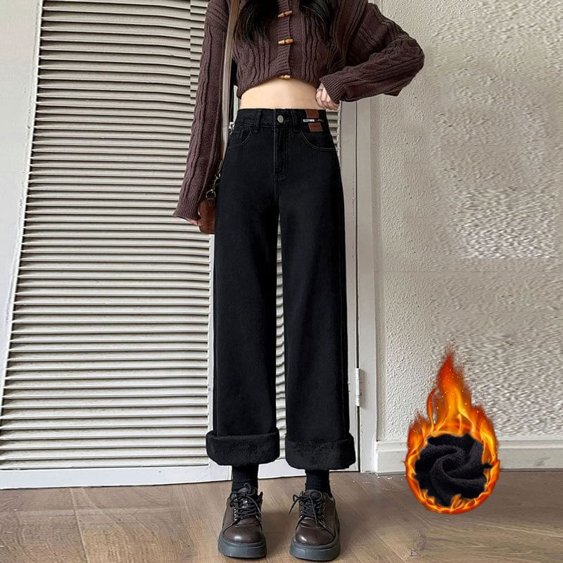 DREE - High Rise Washed Fleece-gevoerde Loose Fit Jeans