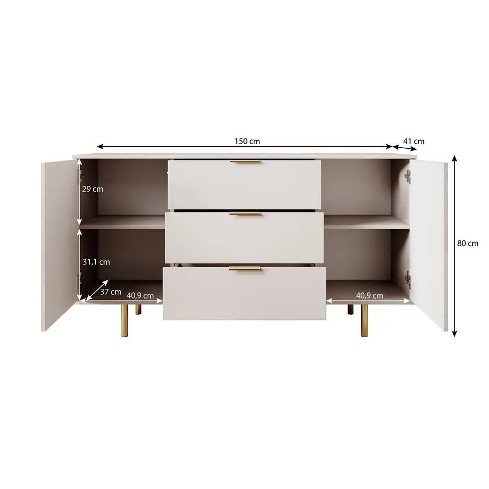 Meubella - Dressoir Nicola - Beige - 150 cm
