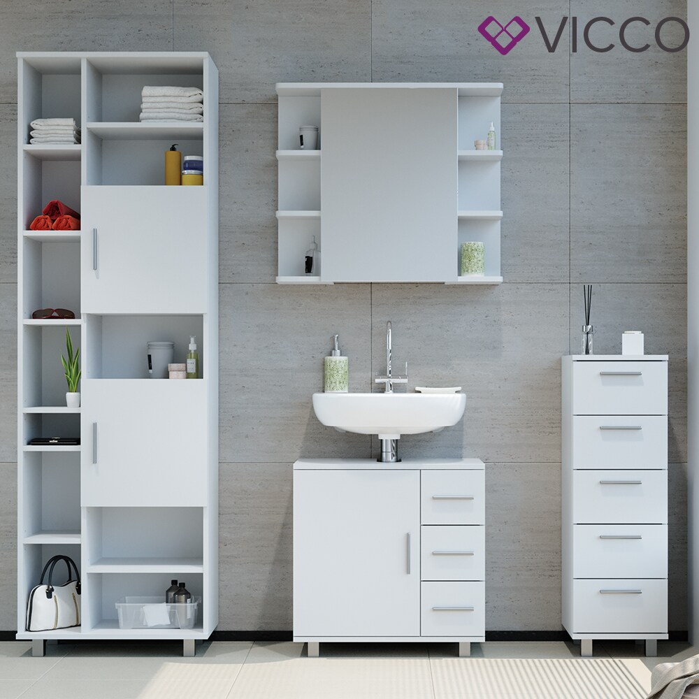 VICCO Badmöbel Set ILIAS Weiß Bad Spiegel Kommode Unterschrank Badschrank