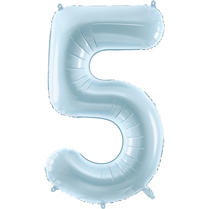 Partydeco Folienballon Zahl 5, hellblau