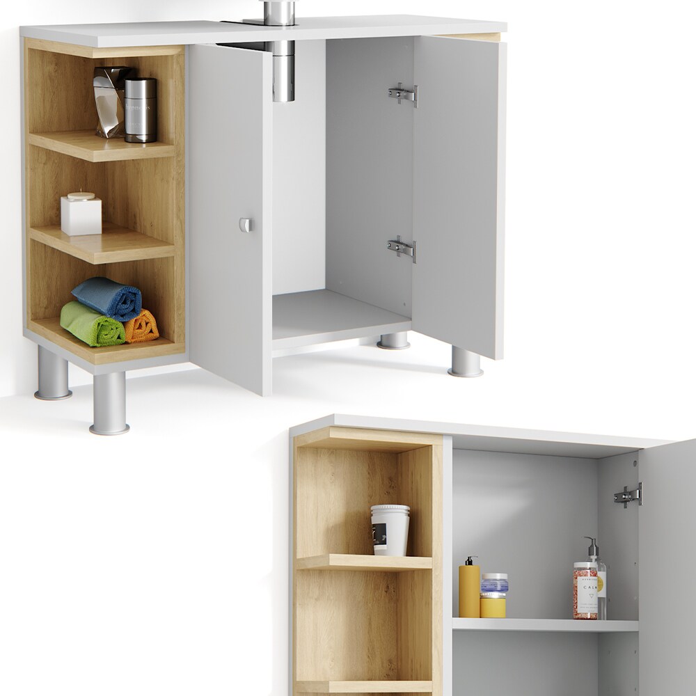 Vicco Badmöbel Set AQUIS Weiß Eiche Spiegel Waschtisch Unterschrank Badezimmer