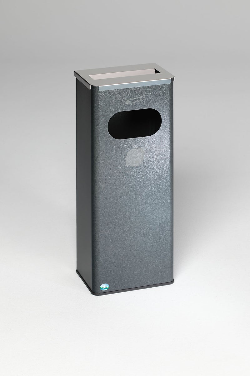 PROREGAL Robuuste Combi-asbak met RVS deksel HxBxD 76 x 31 x 22 cm Gegalvaniseerd staal Grijs