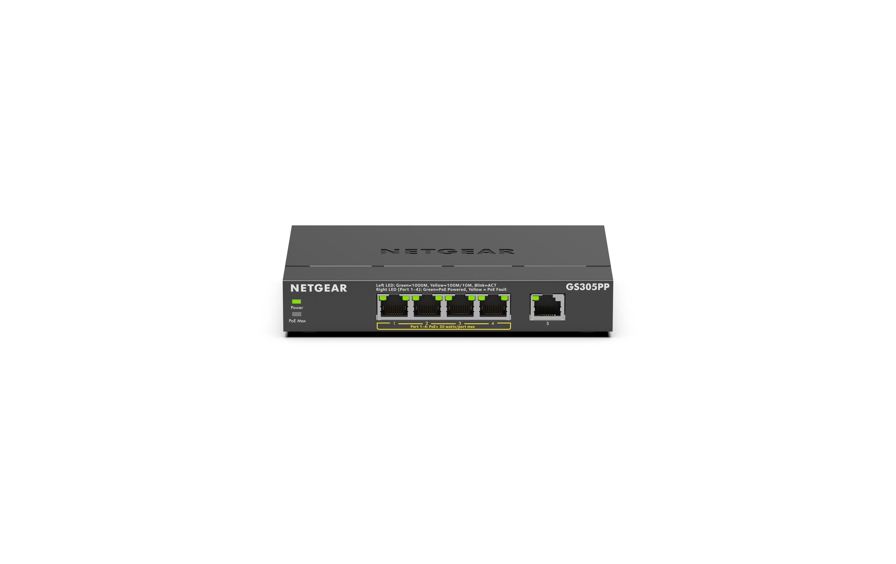 PoE+ Switch GS305PPv3 5 Port, PoE Budget: 83 WKompakter, lüfterloser 5-Port Gigabit PoE++ Switch für kleine Büros, IP-Kameras und VoIP-Telefone