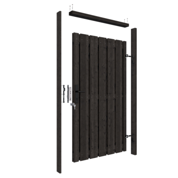 Tuinpoort pakket recht metalen frame grenen hout zwart 5,5 x 100 x 180 cm