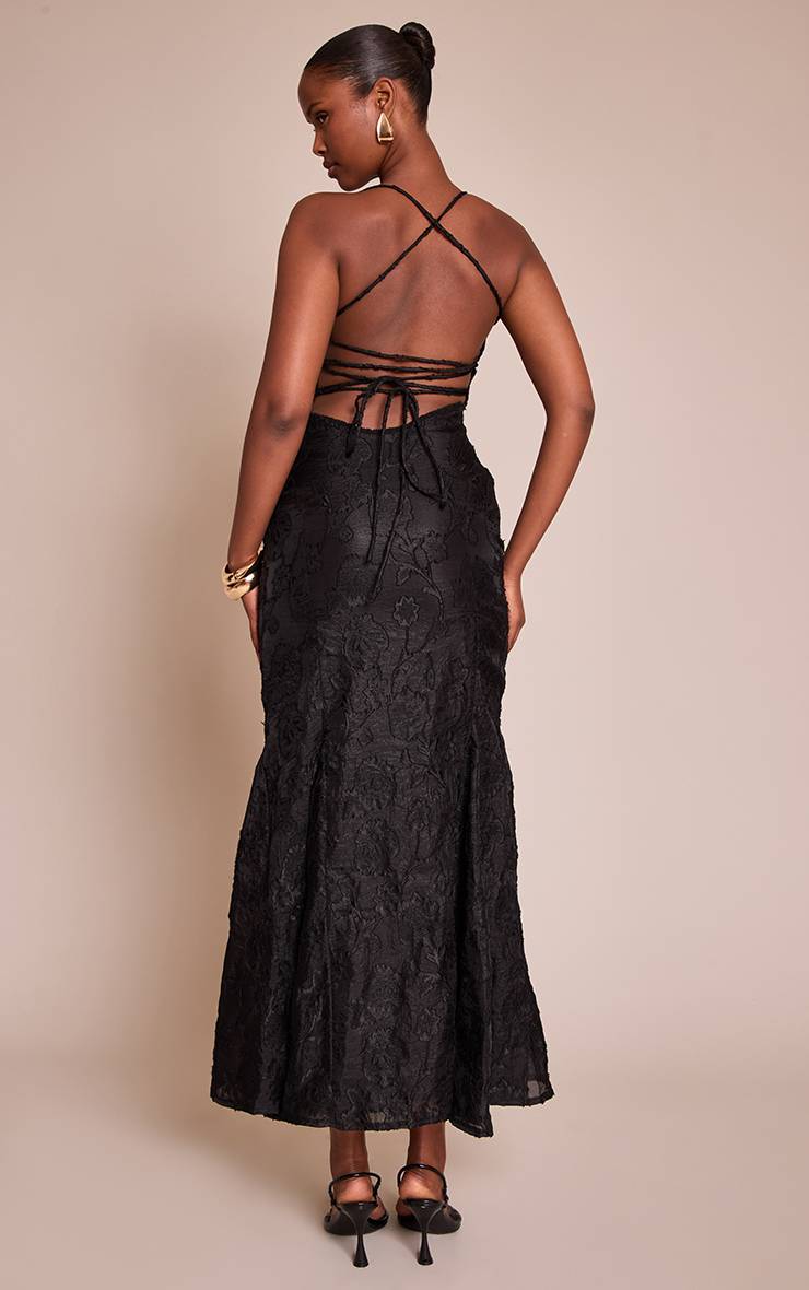 Noir Robe Longue Texturée À Dos Lacé