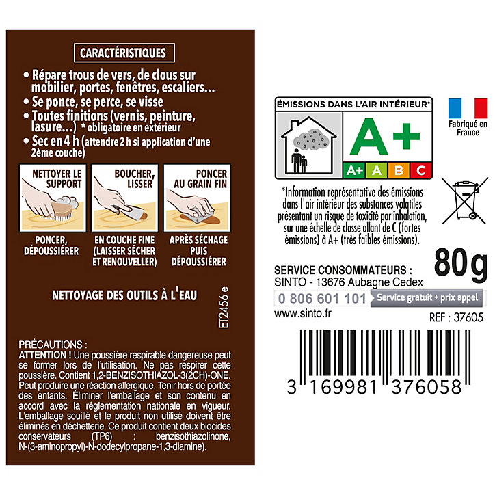 Pâte à bois à l'eau Blanc Sintobois 80g