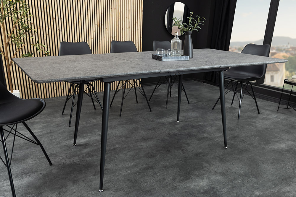 Ausziehbarer Esstisch APARTMENT 120-160cm grau Beton-Design schwarzes Metallgestell