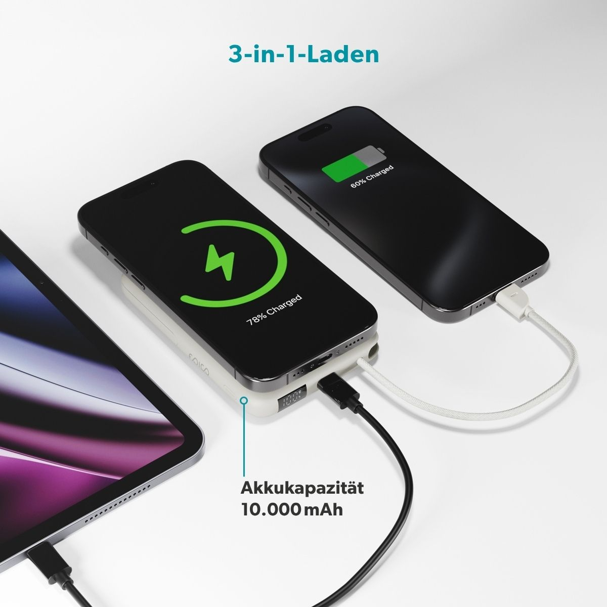 (22.5W) 10000mAh EM67 UltraPack Magnetische Qi2 MagSafe Mag  Powerbank USB C PD Ladegerät inkl. Ladekabel   Standfuss (9915101900048) - Beige