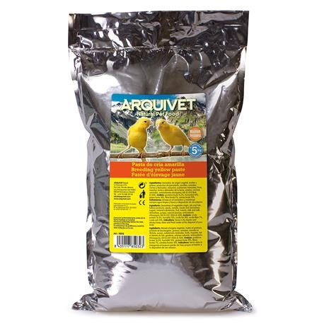 Pasta amarela para reprodução de pássaros, sabor neutro.