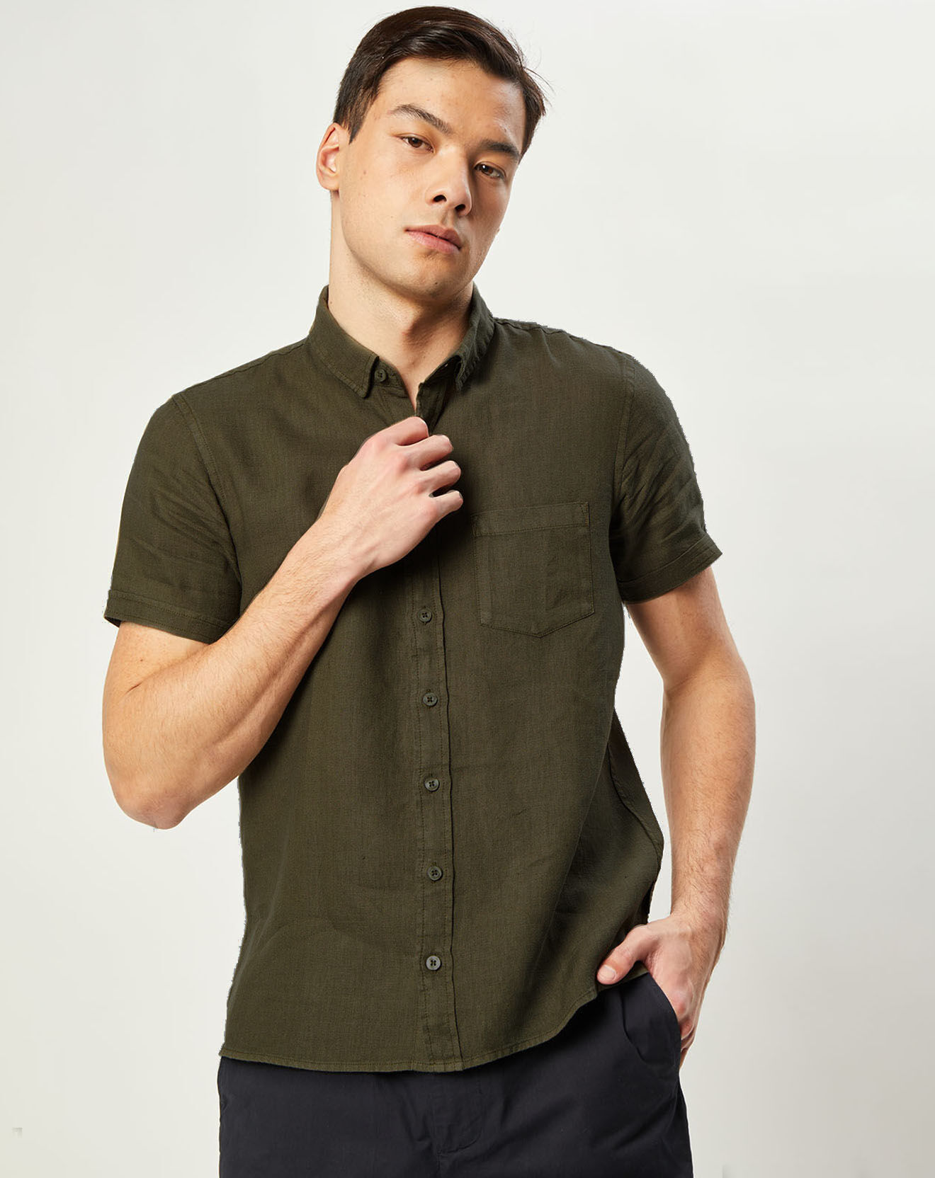 Harris Wilson Chemise 100% Lin Regular Fit Efe2 kaki
