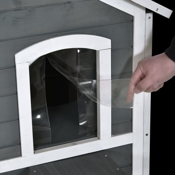Kattehus Med Asfalttak Værbestandig Utendørs Kattehus Med Trapper, 2 Plan, Grantre, Grå, 78X55,5X91Cm