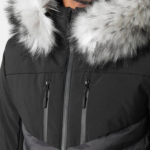 Doudoune Capuche Tech Fitted Avec Fourrure Grise 0053 Noir