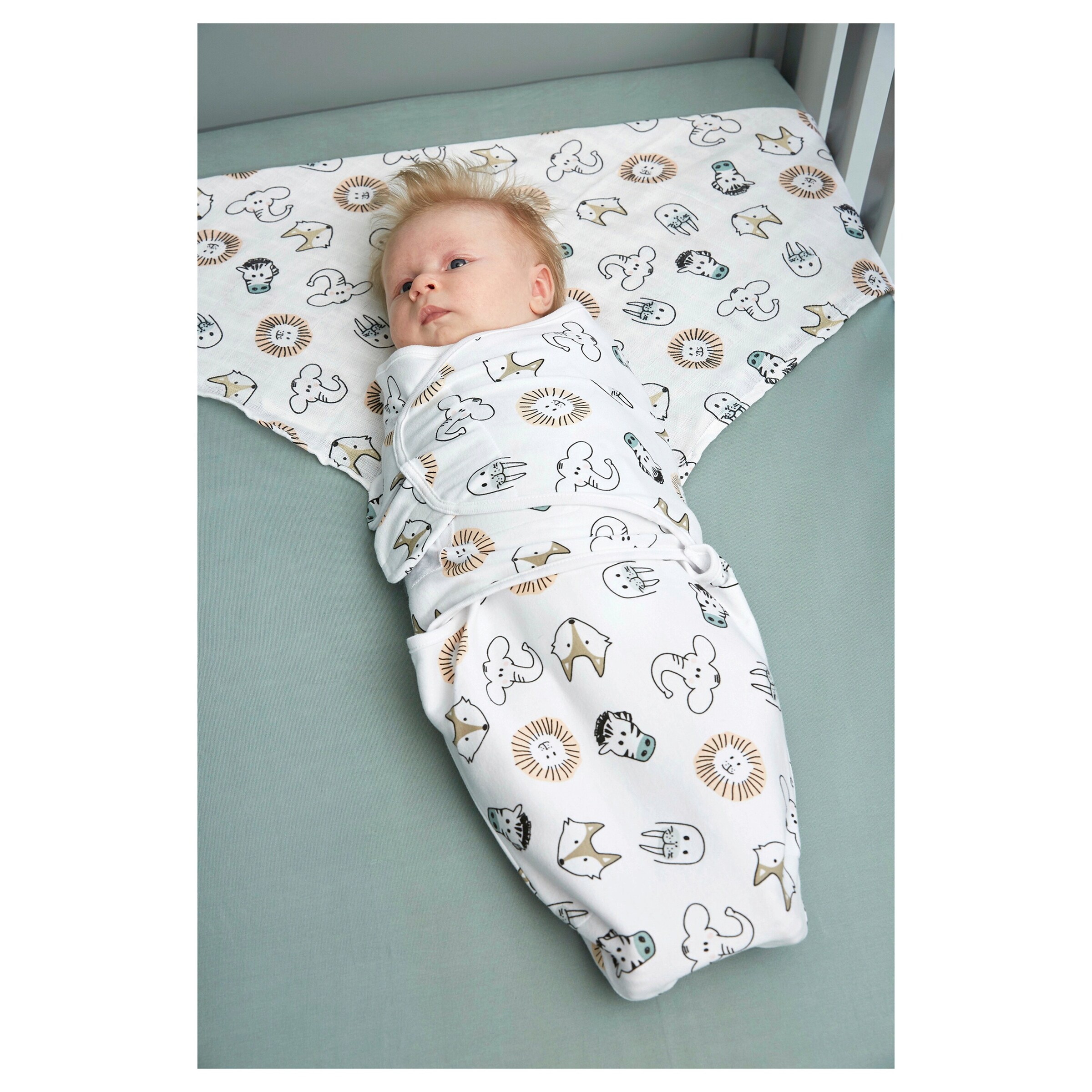 Meyco Baby 2er-Pack Pucktuch SwaddleMeyco 1.0 TOG Größe S/M weiß / bunt