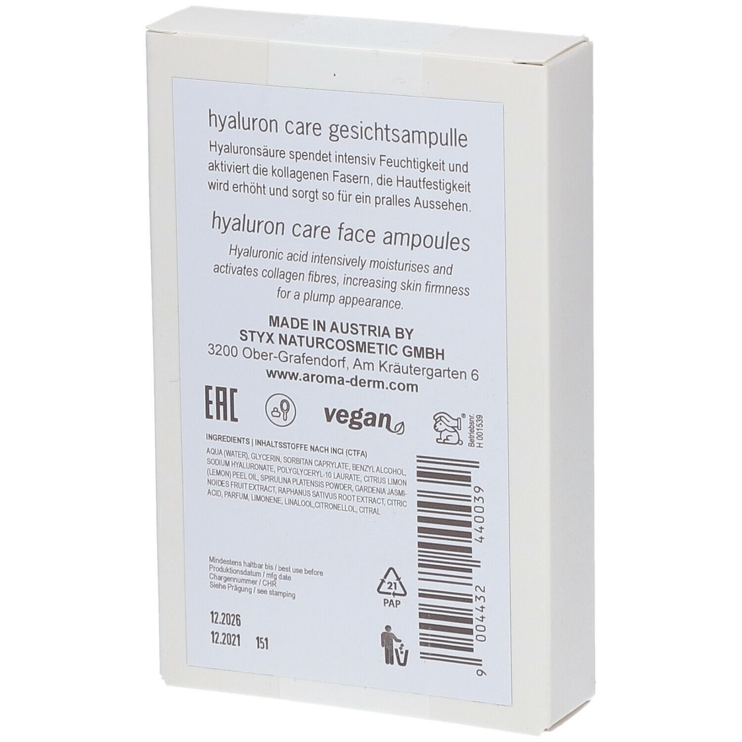 STYX AROMADERM Hyaluron Care Gesichtsampullen