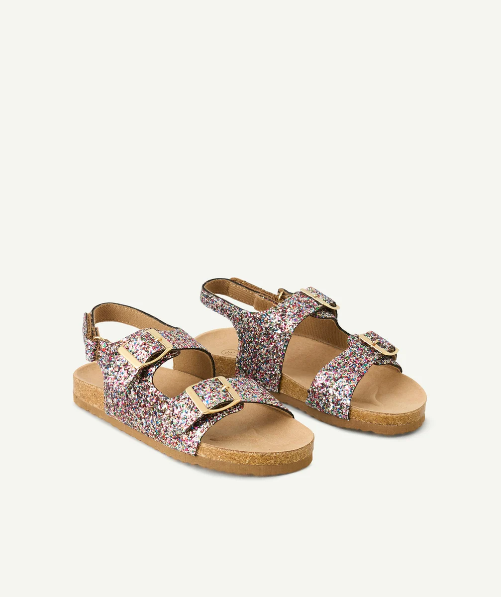 sandales fille à paillettes multicolores avec boucles