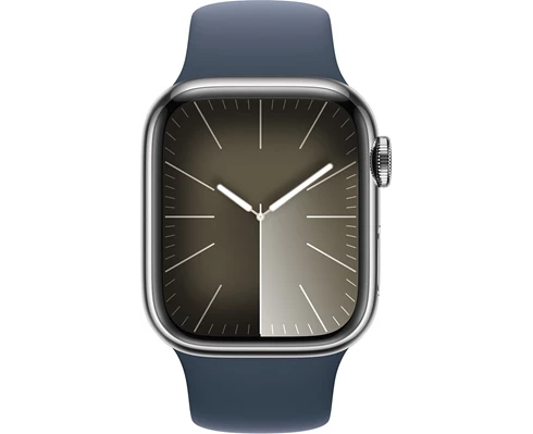 Apple Watch Series 9 GPS   Cellular 41mm Silver Stainless Steel Case with Storm Blue Sport Band - S/M
